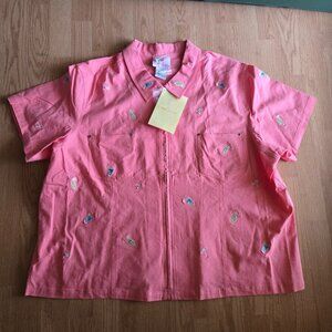 Quacker Factory Pink Linen Shirt | Embroidered Cocktail Top | NWT | Size 3X